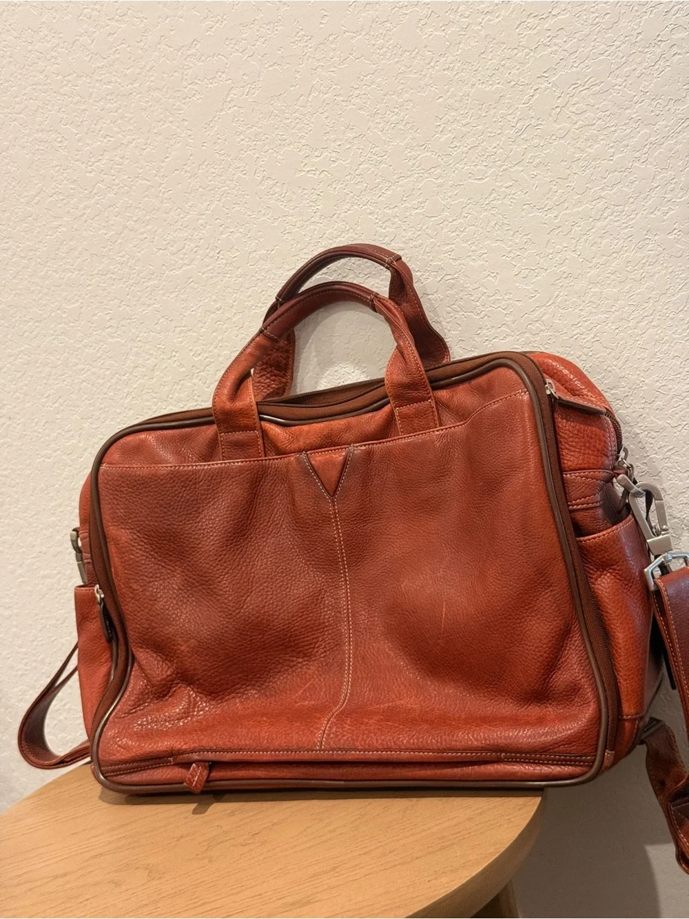 Johnston & Murphy Men's Distressed Leather Briefcase in Burnt Copper